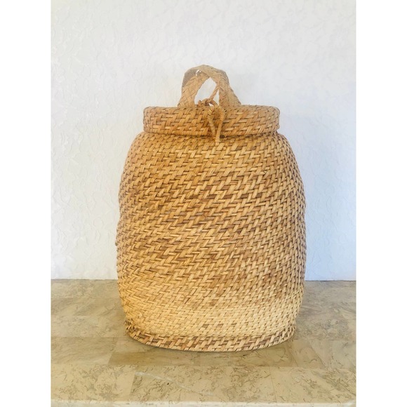 Handbags - Very rare Natural and brown full Woven basket backpack